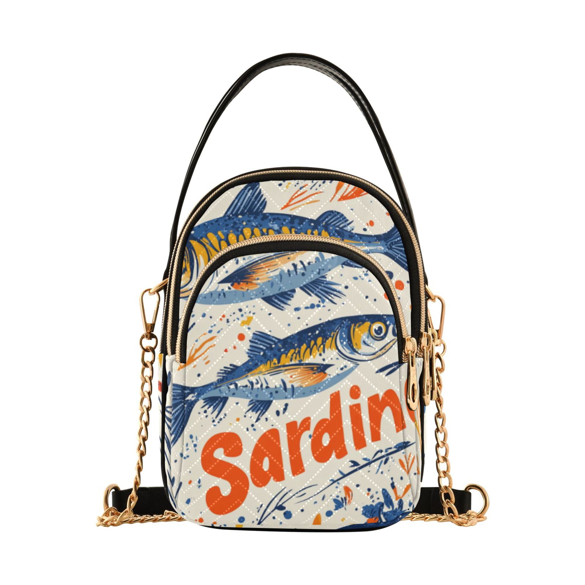 FORMRS Crossbody Bag for Women Quilted Travel Shoulder Cell Phone Purse with Chain Strap Handbag, Blue Sardines Pattern