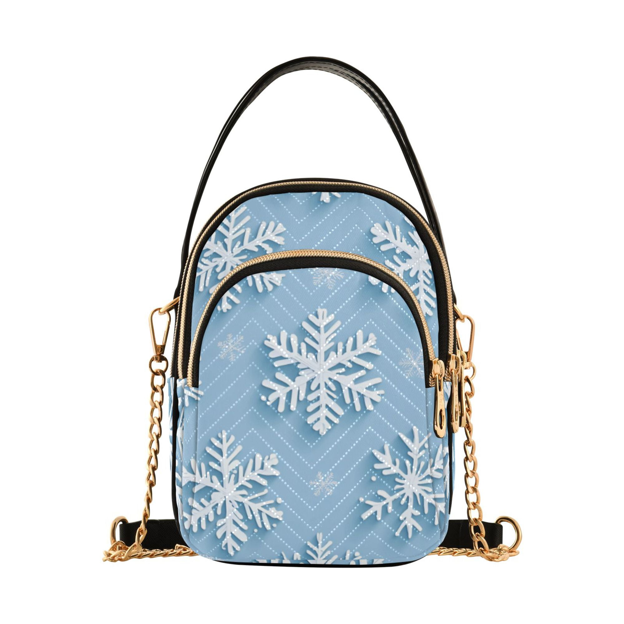 FORMRS Crossbody Bag for Women Quilted Travel Shoulder Cell Phone Purse with Chain Strap Handbag, Blue Snowflake