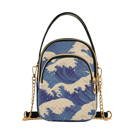 FORMRS Crossbody Bag for Women Quilted Travel Shoulder Cell Phone Purse with Chain Strap Handbag, Blue Wave Pattern