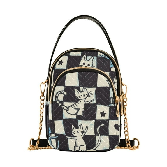 FORMRS Crossbody Bag for Women Quilted Travel Shoulder Cell Phone Purse with Chain Strap Handbag, Blue and White Cat