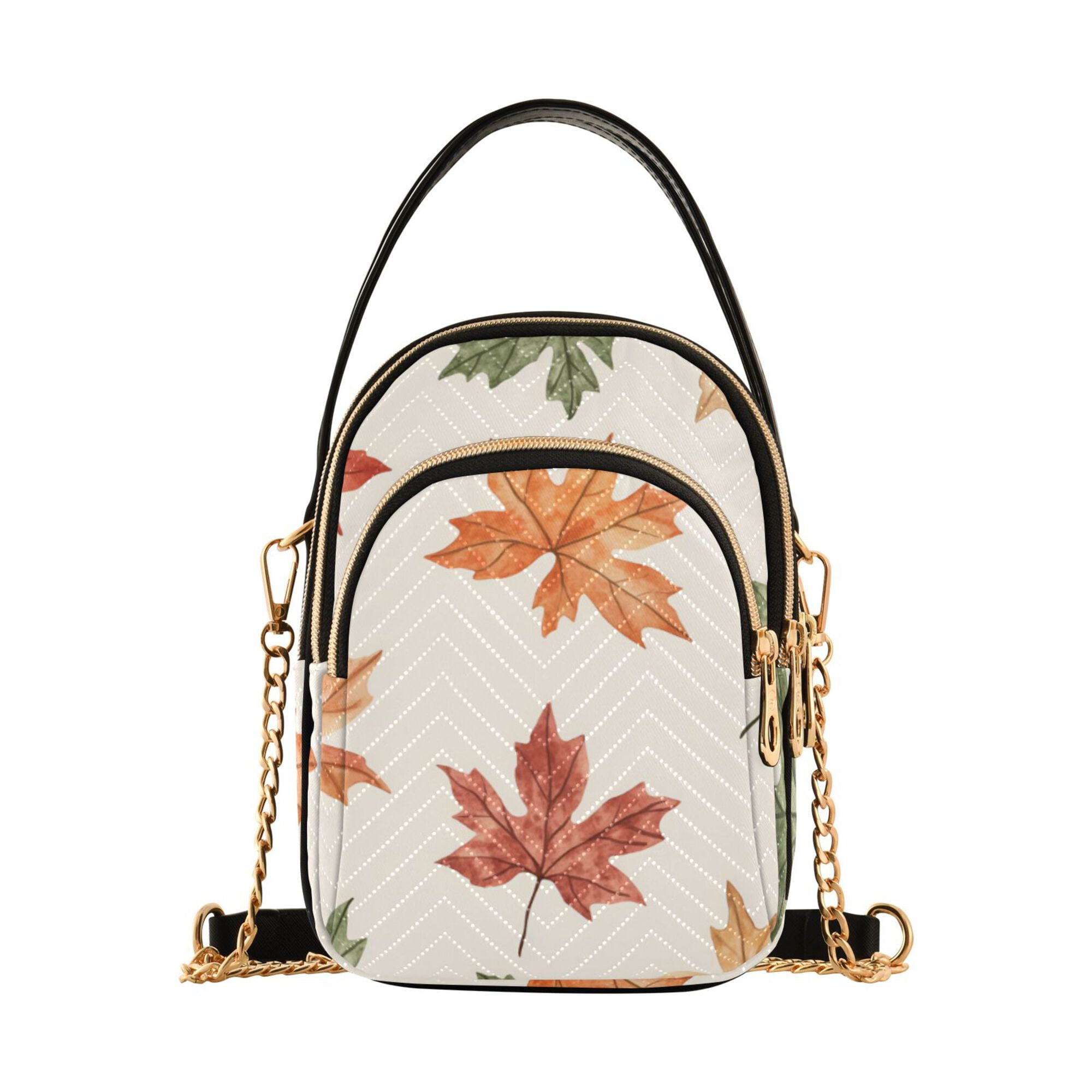 FORMRS Crossbody Bag for Women Quilted Travel Shoulder Cell Phone Purse with Chain Strap Handbag, Brown Autumn Leaves