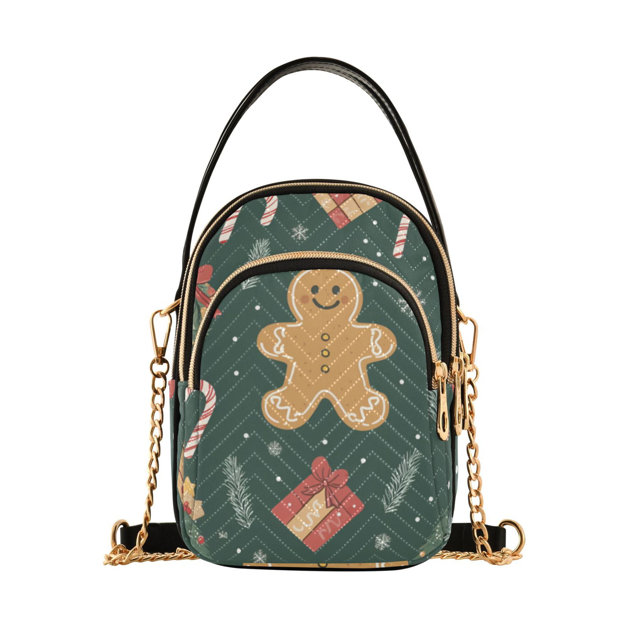 FORMRS Crossbody Bag for Women Quilted Travel Shoulder Cell Phone Purse with Chain Strap Handbag, Brown Christmas Gingerbread