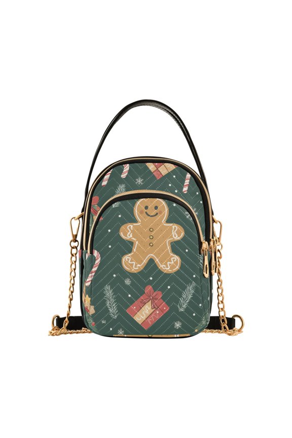 Crossbody Bag for Women Shoulder Cell Phone Purse with Zipper, Brown Christmas Gingerbread