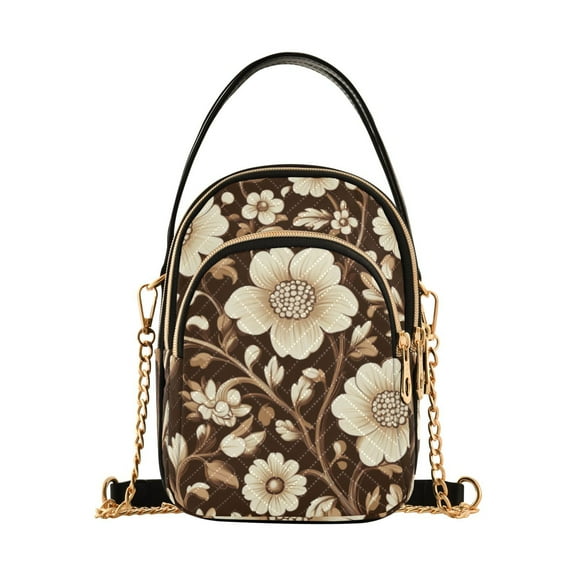 FORMRS Crossbody Bag for Women Shoulder Cell Phone Purse with Zipper, Brown Floral
