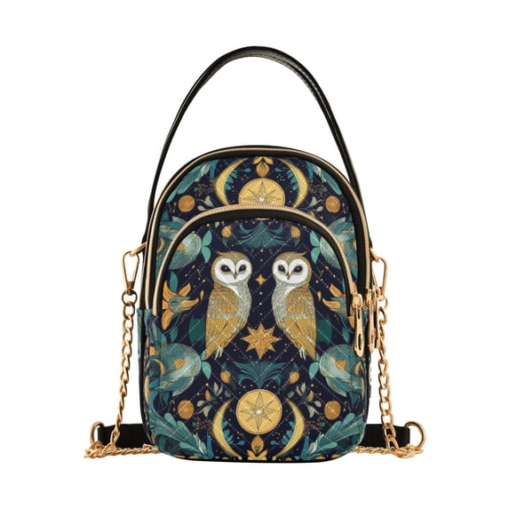 FORMRS Crossbody Bag for Women Quilted Travel Shoulder Cell Phone Purse with Chain Strap Handbag, Brown Mystical Owls