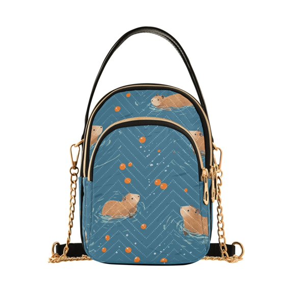 FORMRS Crossbody Bag for Women Quilted Travel Shoulder Cell Phone Purse with Chain Strap Handbag, Capybaras Swimming