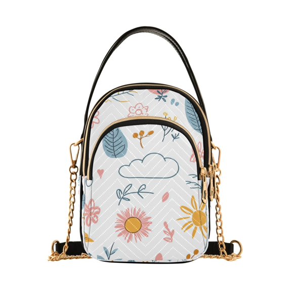 FORMRS Crossbody Bag for Women Quilted Travel Shoulder Cell Phone Purse with Chain Strap Handbag, Cartoon Doodles