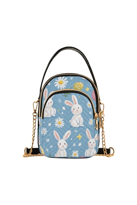 Crossbody Bag for Women Quilted Travel Shoulder Cell Phone Purse with Chain Strap Handbag, Cartoon Easter Bunnies