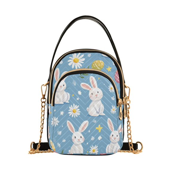 FORMRS Crossbody Bag for Women Quilted Travel Shoulder Cell Phone Purse with Chain Strap Handbag, Cartoon Easter Bunnies