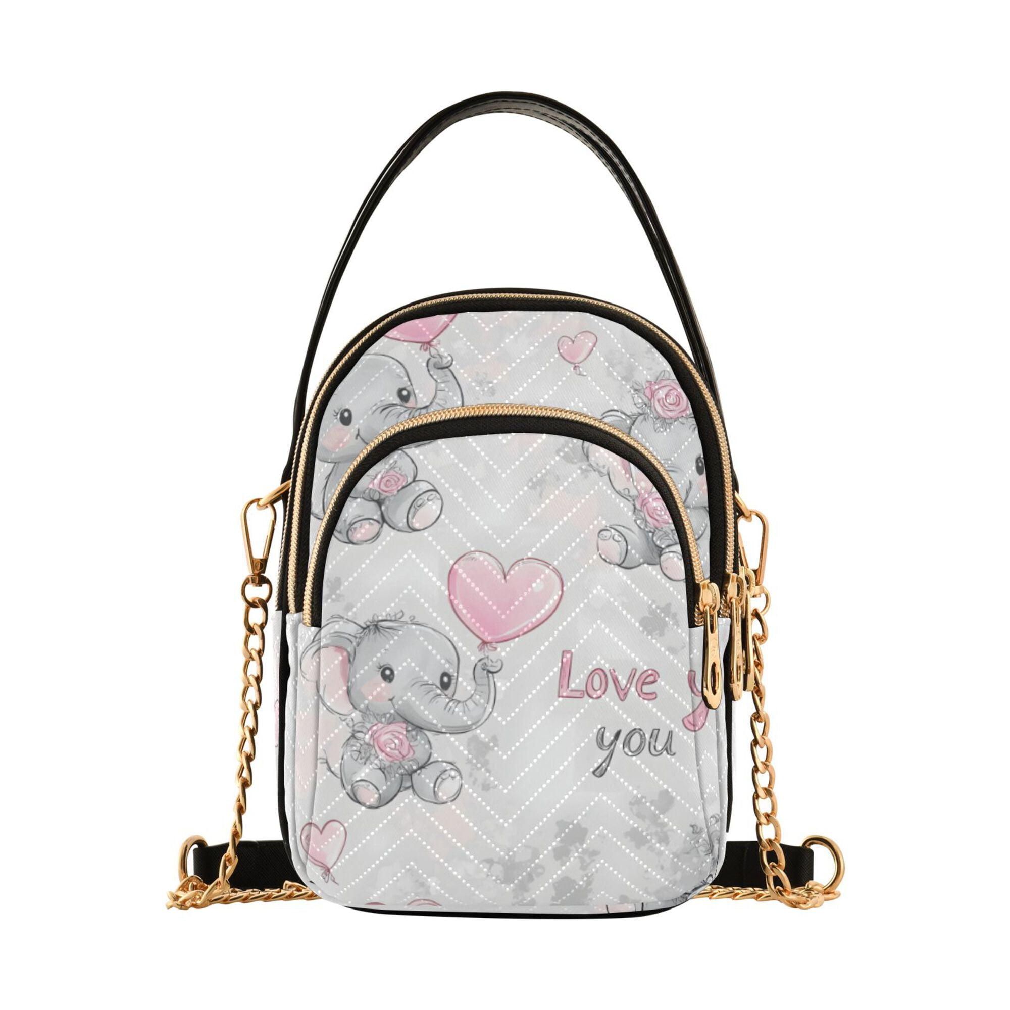 FORMRS Crossbody Bag for Women Quilted Travel Shoulder Cell Phone Purse with Chain Strap Handbag, Cartoon Elephant