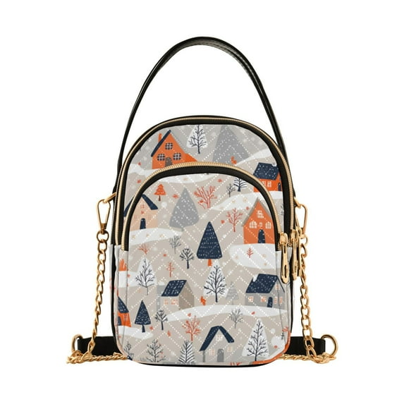 FORMRS Crossbody Bag for Women Quilted Travel Shoulder Cell Phone Purse with Chain Strap Handbag, Cartoon Gray Houses