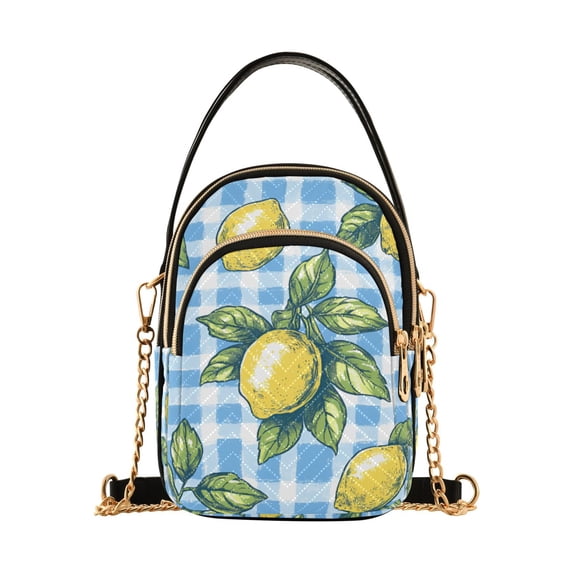 FORMRS Crossbody Bag for Women Quilted Travel Shoulder Cell Phone Purse with Chain Strap Handbag, Cartoon Plaid Lemon