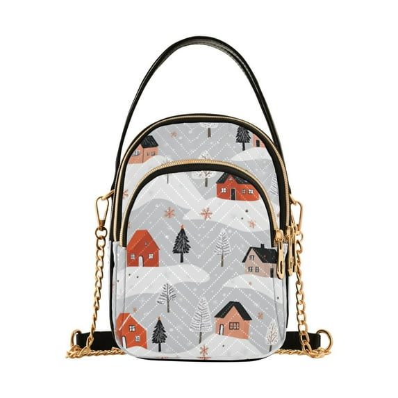 FORMRS Crossbody Bag for Women Quilted Travel Shoulder Cell Phone Purse with Chain Strap Handbag, Cartoon Red Houses