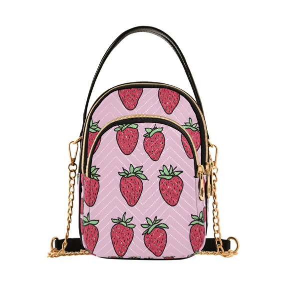 FORMRS Crossbody Bag for Women Quilted Travel Shoulder Cell Phone Purse with Chain Strap Handbag, Cartoon Strawberry