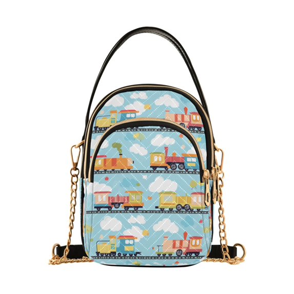 FORMRS Crossbody Bag for Women Quilted Travel Shoulder Cell Phone Purse with Chain Strap Handbag, Cartoon Train Pattern