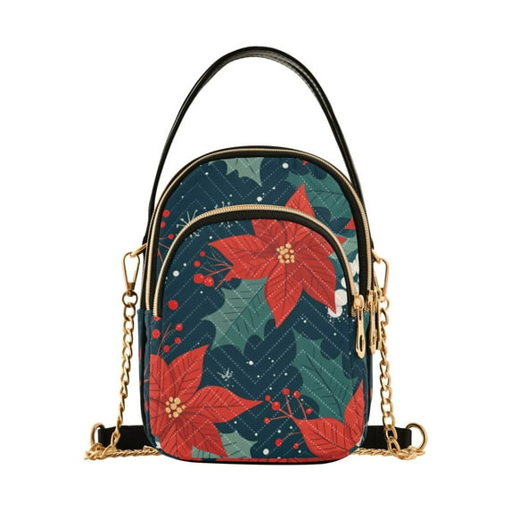 FORMRS Crossbody Bag for Women Quilted Travel Shoulder Cell Phone Purse with Chain Strap Handbag, Christmas Berries
