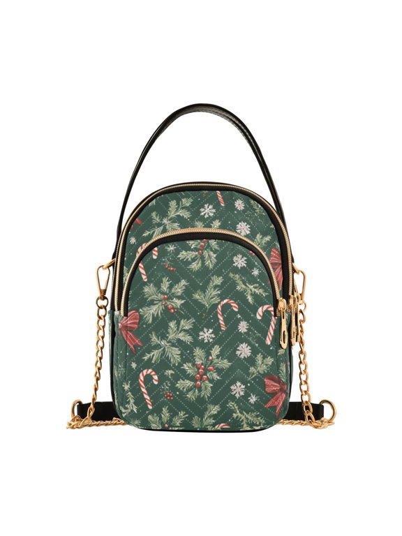 Crossbody Bag for Women Quilted Travel Shoulder Cell Phone Purse with Chain Strap Handbag, Christmas Candy Cane
