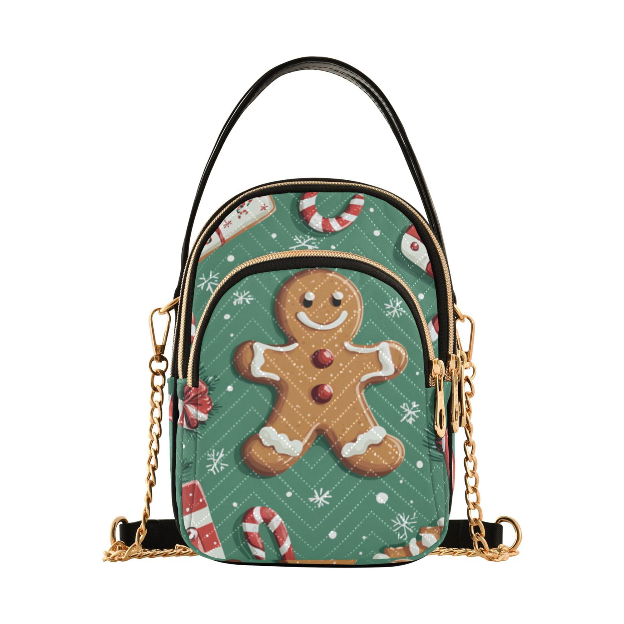FORMRS Crossbody Bag for Women Quilted Travel Shoulder Cell Phone Purse with Chain Strap Handbag, Christmas Gingerbread