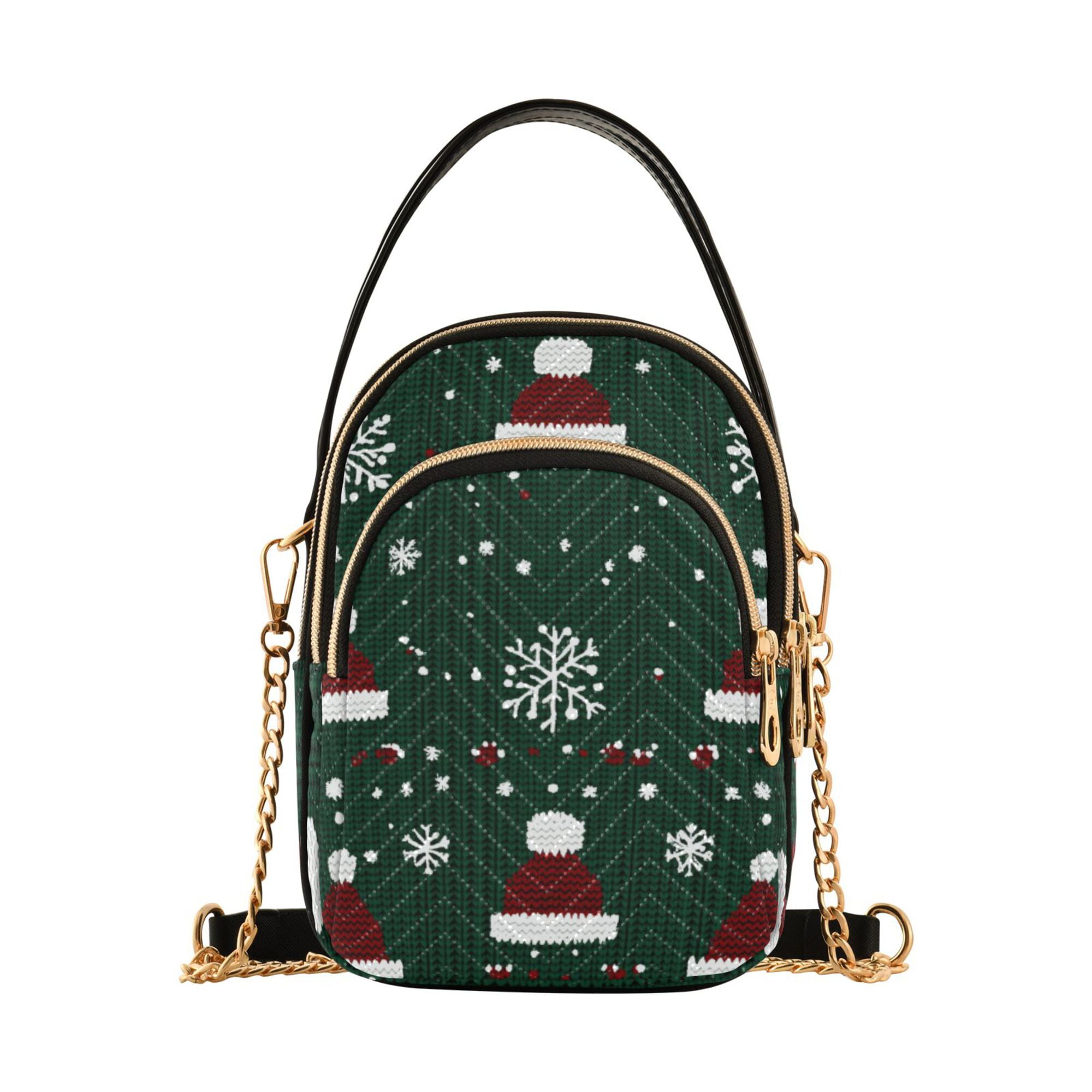 FORMRS Crossbody Bag for Women Quilted Travel Shoulder Cell Phone Purse with Chain Strap Handbag, Christmas Santa Hats