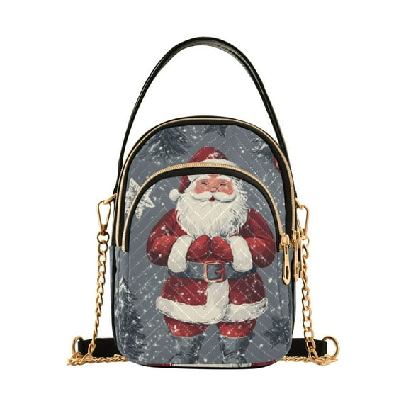 FORMRS Crossbody Bag for Women Quilted Travel Shoulder Cell Phone Purse with Chain Strap Handbag, Christmas Santa