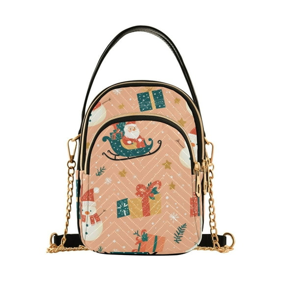 FORMRS Crossbody Bag for Women Quilted Travel Shoulder Cell Phone Purse with Chain Strap Handbag, Christmas Santa