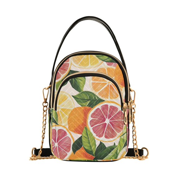 FORMRS Crossbody Bag for Women Quilted Travel Shoulder Cell Phone Purse with Chain Strap Handbag, Citrus Leaves