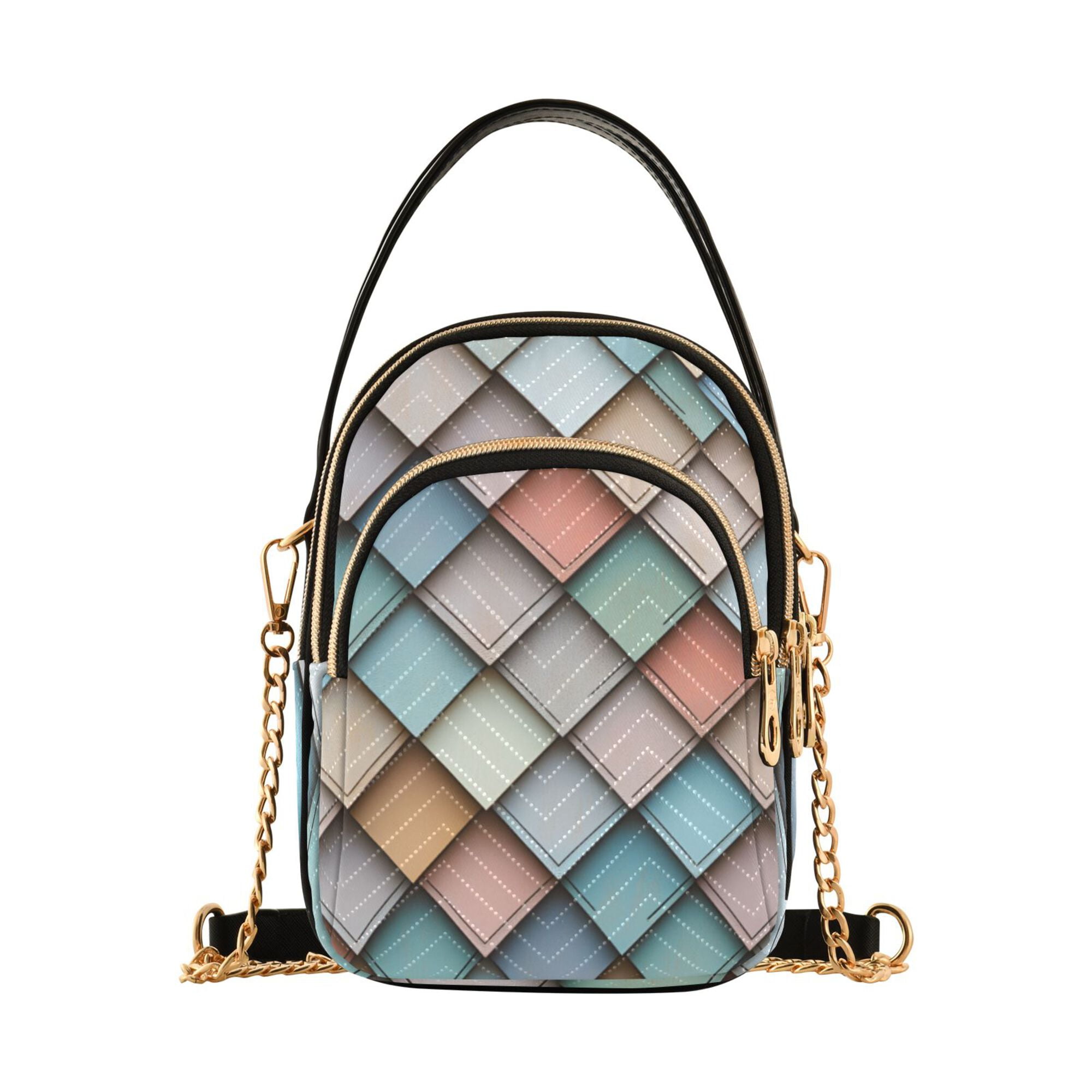 FORMRS Crossbody Bag for Women Quilted Travel Shoulder Cell Phone Purse with Chain Strap Handbag, Colorful Art Pattern