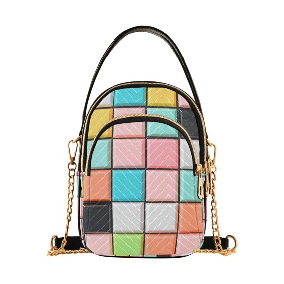 FORMRS Crossbody Bag for Women Quilted Travel Shoulder Cell Phone Purse with Chain Strap Handbag, Colorful Checkered Pattern