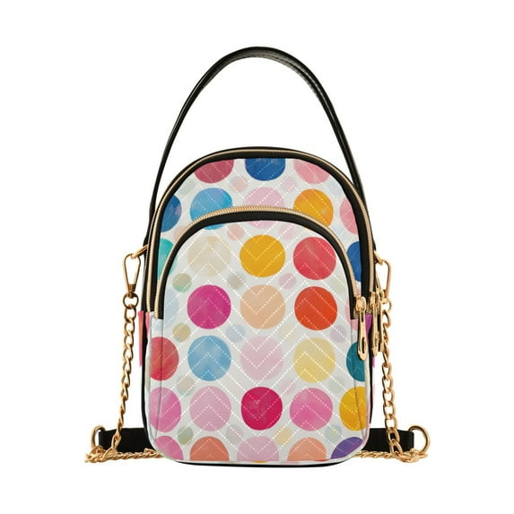 FORMRS Crossbody Bag for Women Quilted Travel Shoulder Cell Phone Purse with Chain Strap Handbag, Colorful Circles