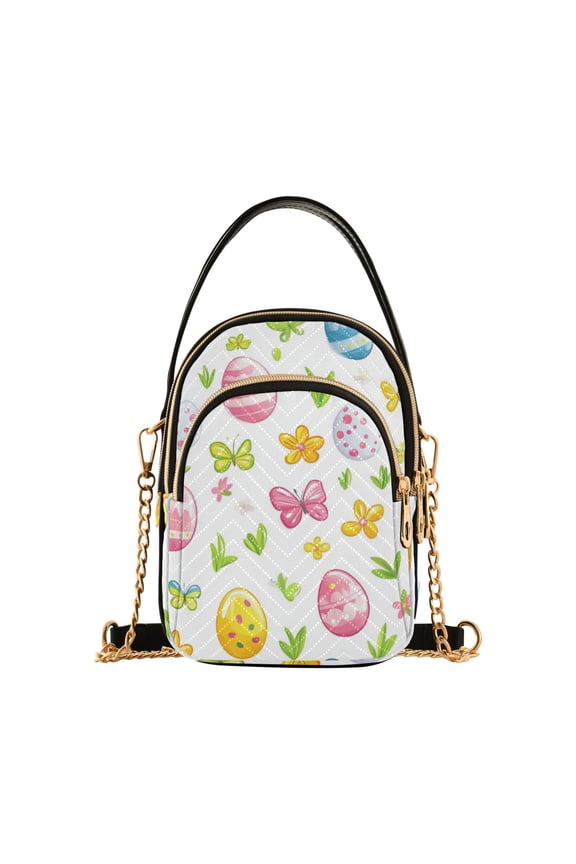 Crossbody Bag for Women Quilted Travel Shoulder Cell Phone Purse with Chain Strap Handbag, Colorful Easter Eggs