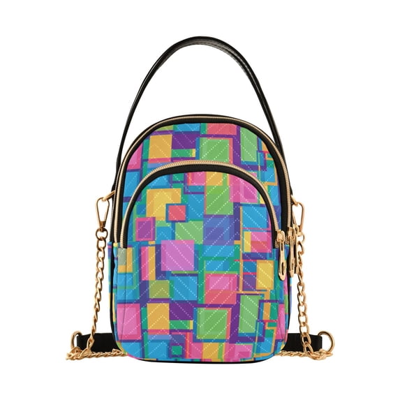 FORMRS Crossbody Bag for Women Quilted Travel Shoulder Cell Phone Purse with Chain Strap Handbag, Colorful Geometric Pattern