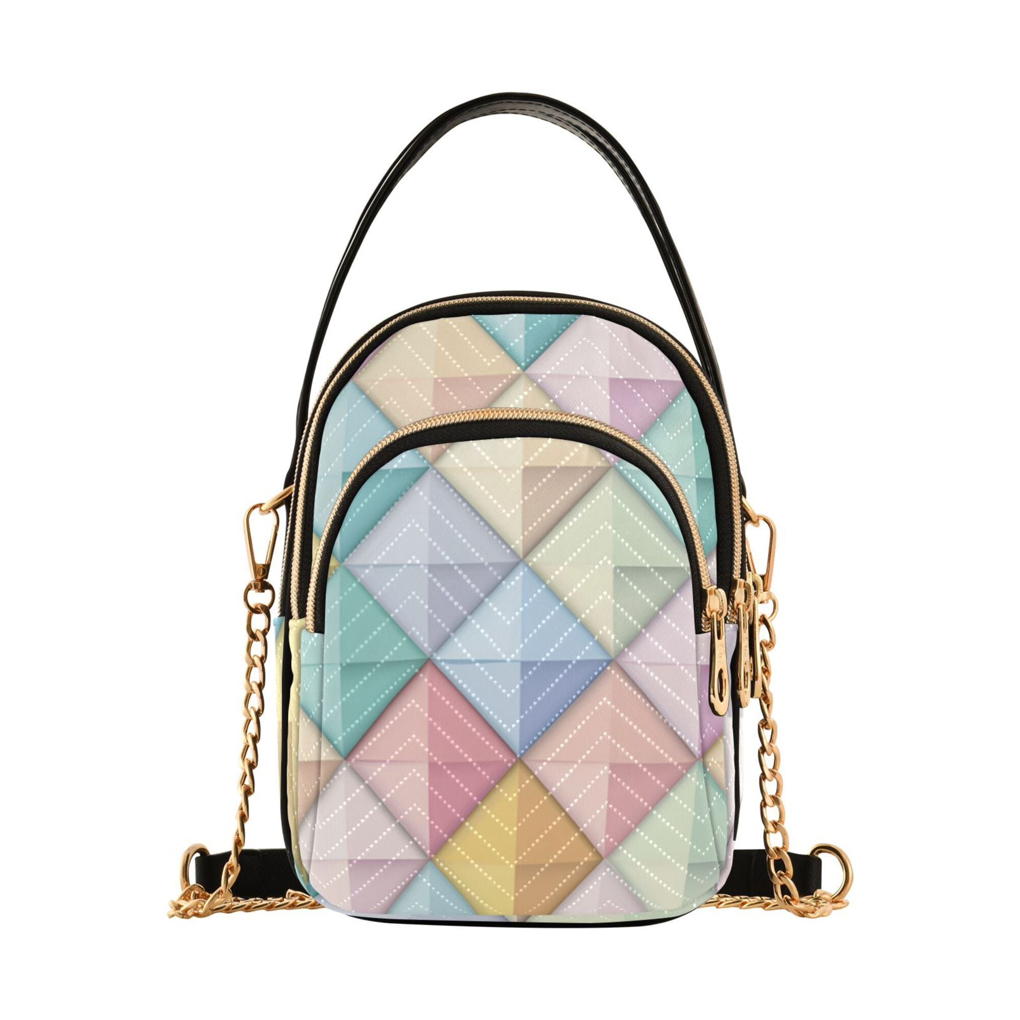 FORMRS Crossbody Bag for Women Quilted Travel Shoulder Cell Phone Purse with Chain Strap Handbag, Colorful Geometric