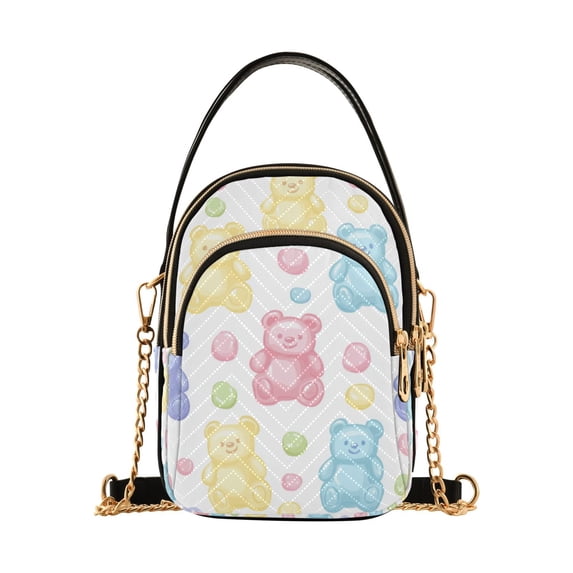 FORMRS Crossbody Bag for Women Quilted Travel Shoulder Cell Phone Purse with Chain Strap Handbag, Colorful Gummy Bears Pattern
