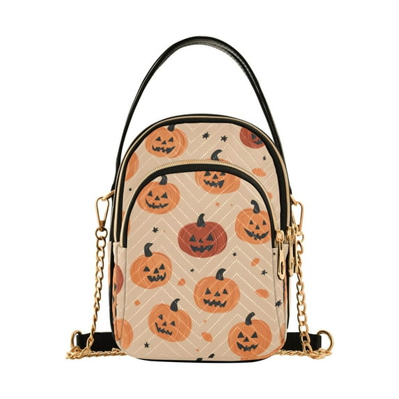 FORMRS Crossbody Bag for Women Quilted Travel Shoulder Cell Phone Purse with Chain Strap Handbag, Colorful Halloween Pumpkin Pattern