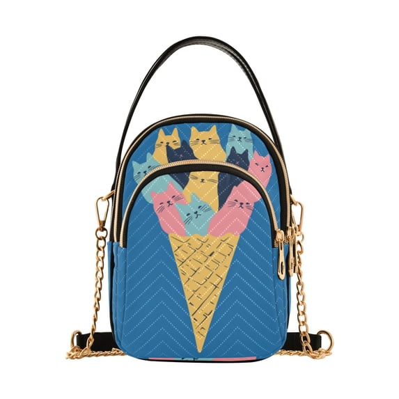 FORMRS Crossbody Bag for Women Quilted Travel Shoulder Cell Phone Purse with Chain Strap Handbag, Colorful Ice Cream Cat
