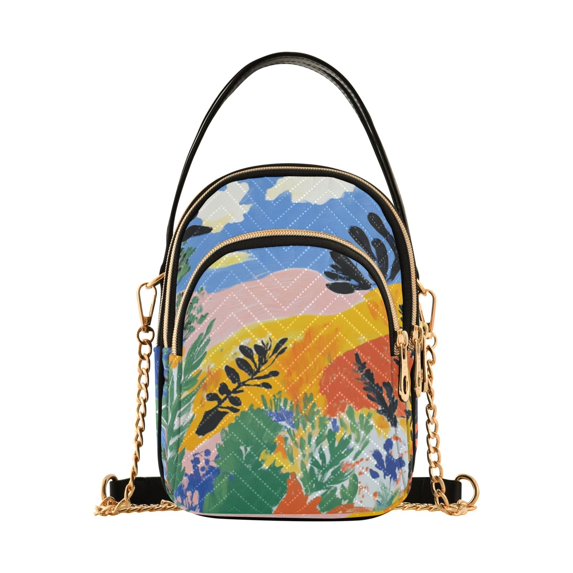 FORMRS Crossbody Bag for Women Quilted Travel Shoulder Cell Phone Purse with Chain Strap Handbag, Colorful Landscape