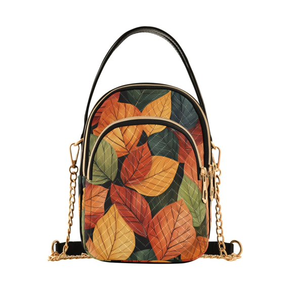 FORMRS Crossbody Bag for Women Quilted Travel Shoulder Cell Phone Purse with Chain Strap Handbag, Colorful Leaves