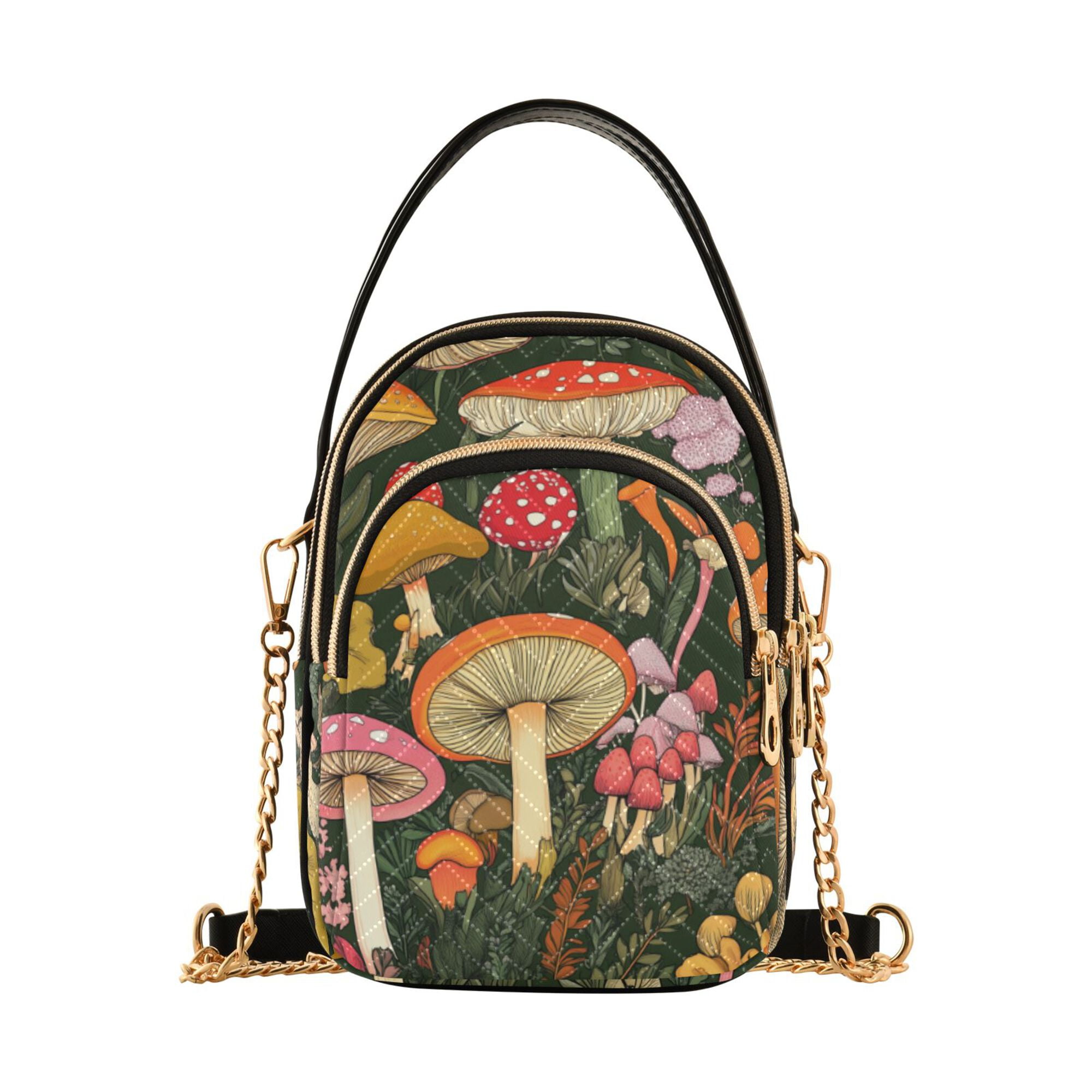 FORMRS Crossbody Bag for Women Quilted Travel Shoulder Cell Phone Purse with Chain Strap Handbag, Colorful Mushroom