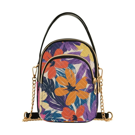 FORMRS Crossbody Bag for Women Quilted Travel Shoulder Cell Phone Purse with Chain Strap Handbag, Colorful Painted Flowers Pattern