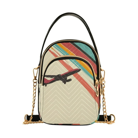 FORMRS Crossbody Bag for Women Quilted Travel Shoulder Cell Phone Purse with Chain Strap Handbag, Colorful Plane Stripes