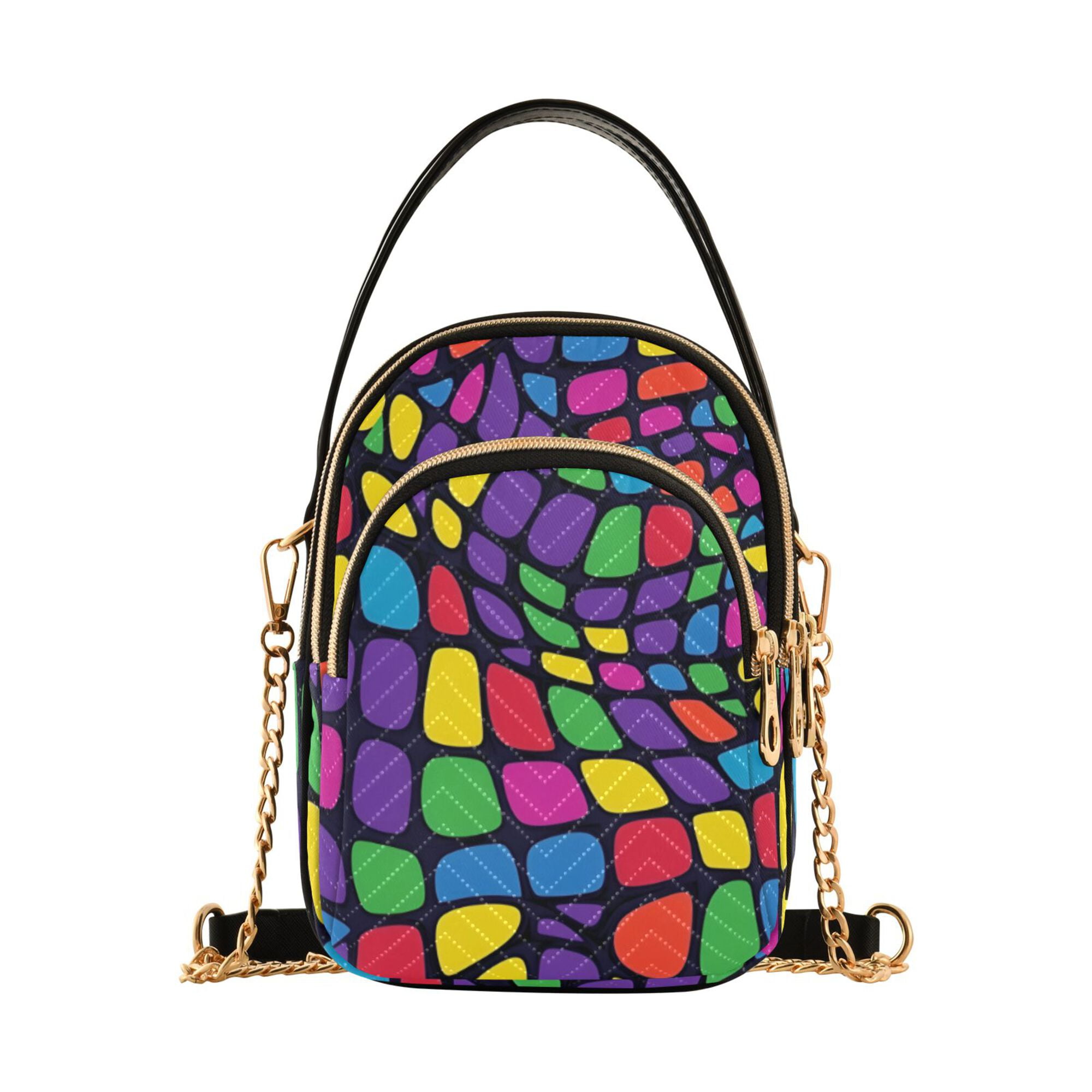 FORMRS Crossbody Bag for Women Quilted Travel Shoulder Cell Phone Purse with Chain Strap Handbag, Colorful Psychedelic