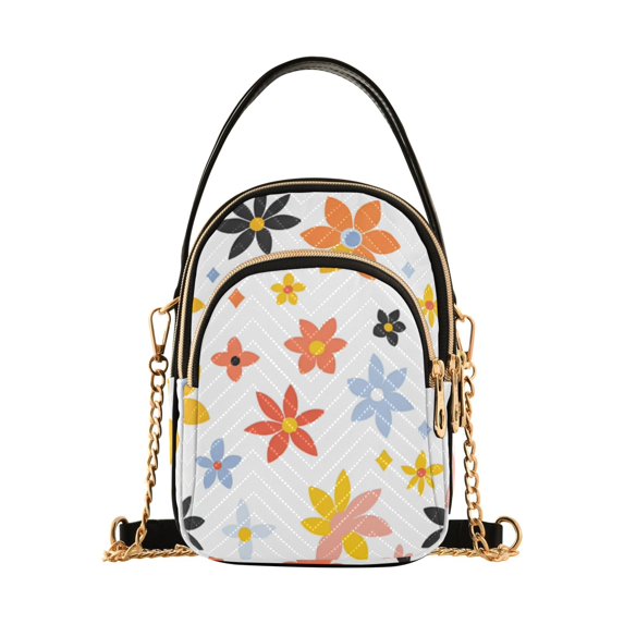 FORMRS Crossbody Bag for Women Quilted Travel Shoulder Cell Phone Purse with Chain Strap Handbag, Colorful Retro Floral