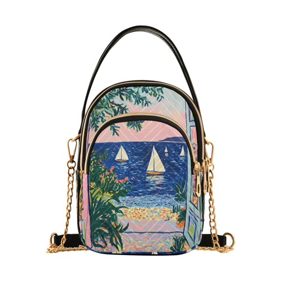 FORMRS Crossbody Bag for Women Quilted Travel Shoulder Cell Phone Purse with Chain Strap Handbag, Colorful Seaside