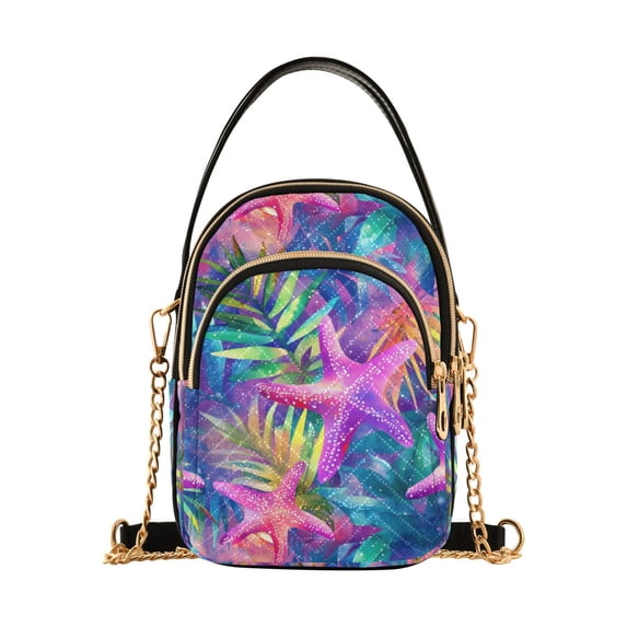 FORMRS Crossbody Bag for Women Quilted Travel Shoulder Cell Phone Purse with Chain Strap Handbag, Colorful Starfish