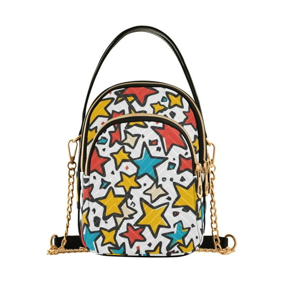 FORMRS Crossbody Bag for Women Quilted Travel Shoulder Cell Phone Purse with Chain Strap Handbag, Colorful Stars
