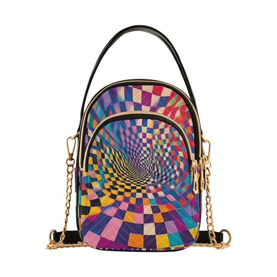 FORMRS Crossbody Bag for Women Quilted Travel Shoulder Cell Phone Purse with Chain Strap Handbag, Colorful Wavy Plaid