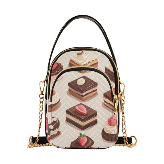 FORMRS Crossbody Bag for Women Quilted Travel Shoulder Cell Phone Purse with Chain Strap Handbag, Cute Chocolate Cakes