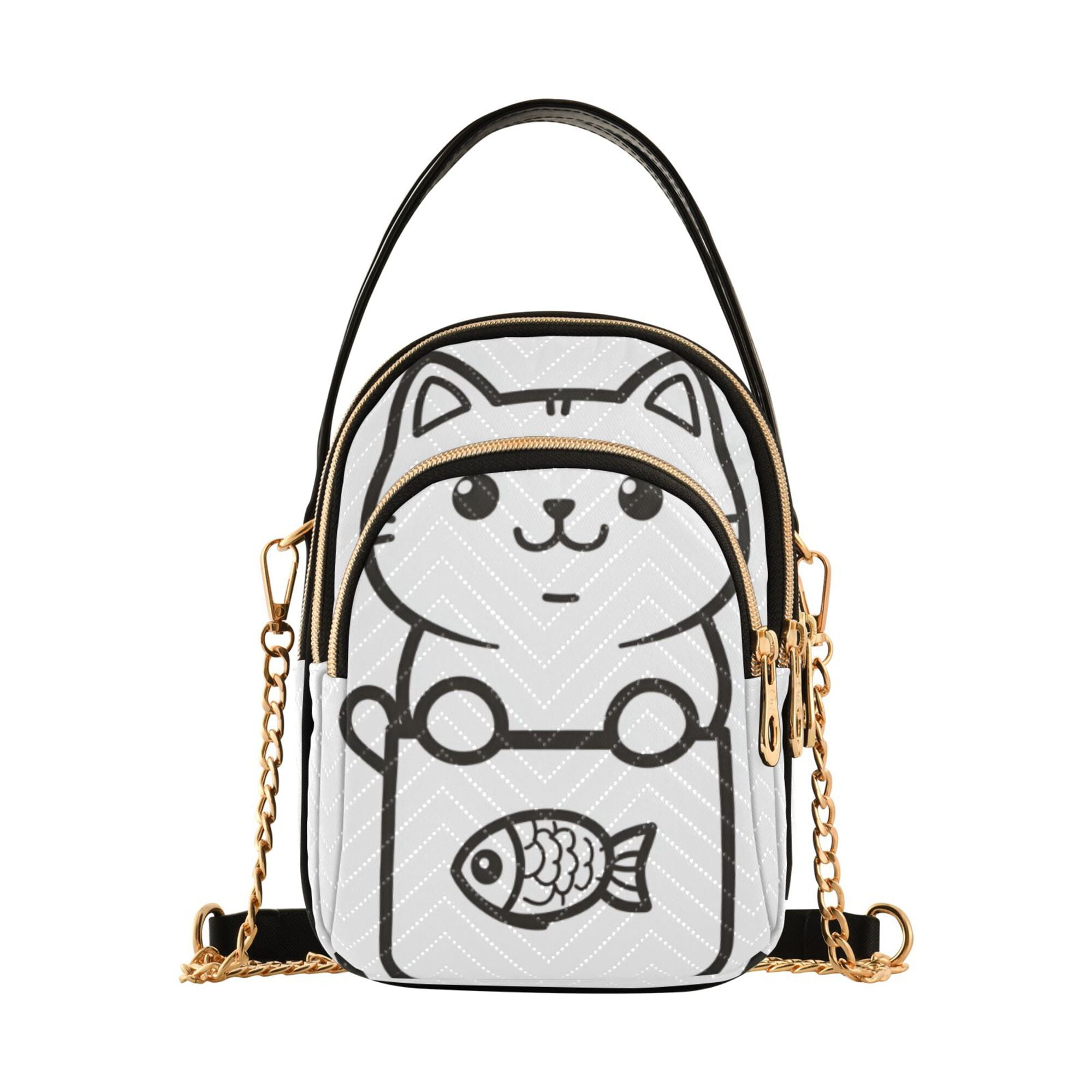 FORMRS Crossbody Bag for Women Quilted Travel Shoulder Cell Phone Purse with Chain Strap Handbag, Cute Chubby Cat