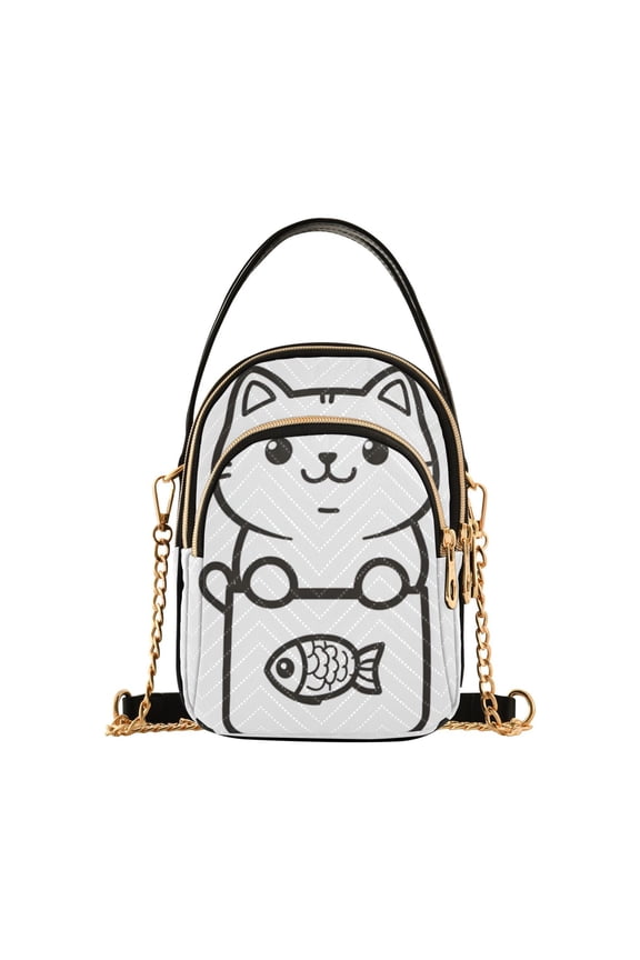Crossbody Bag for Women Quilted Travel Shoulder Cell Phone Purse with Chain Strap Handbag, Cute Chubby Cat