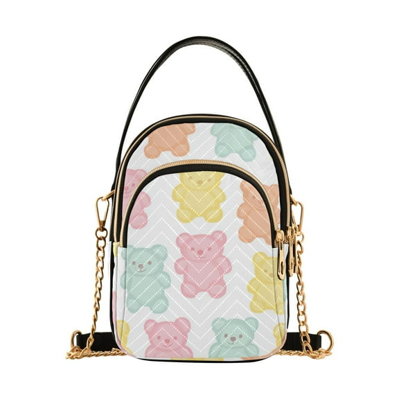 FORMRS Crossbody Bag for Women Quilted Travel Shoulder Cell Phone Purse with Chain Strap Handbag, Cute Gummy Bears Pattern